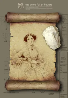 羊皮纸卷轴手绘欧式古典美女 羊皮纸卷轴手绘欧式古典美女