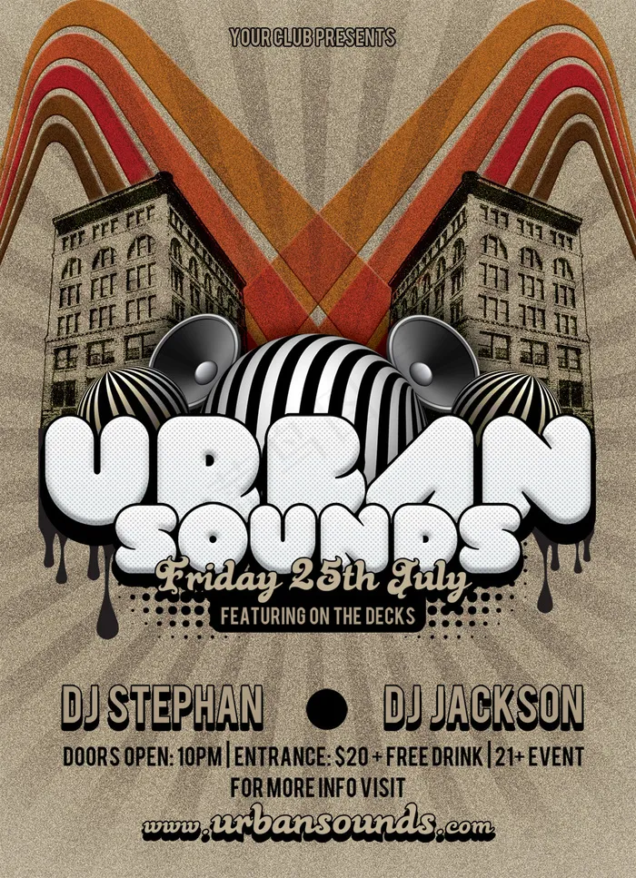 国外复古怀旧音乐海报PSD素(1575X2175(DPI:300))psd模版下载