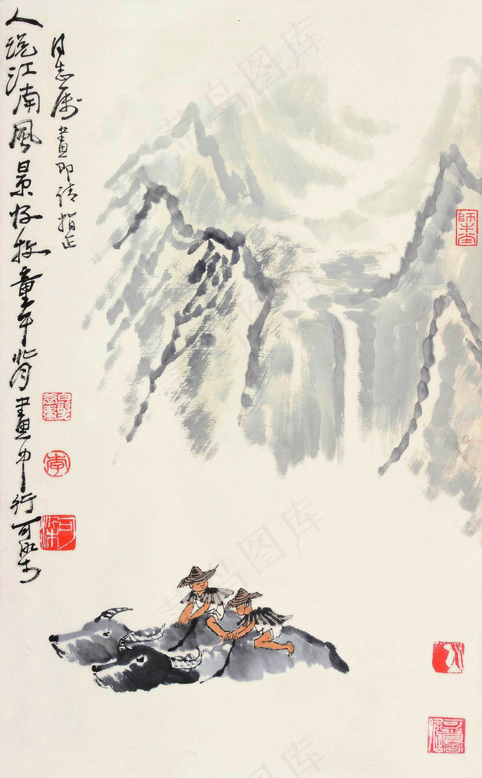 牧童牛背画中行图片
