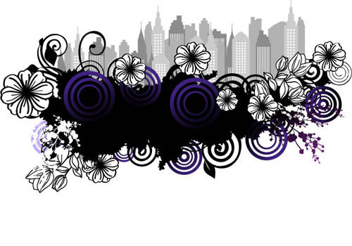 圆圈菊花黑白矢量边框