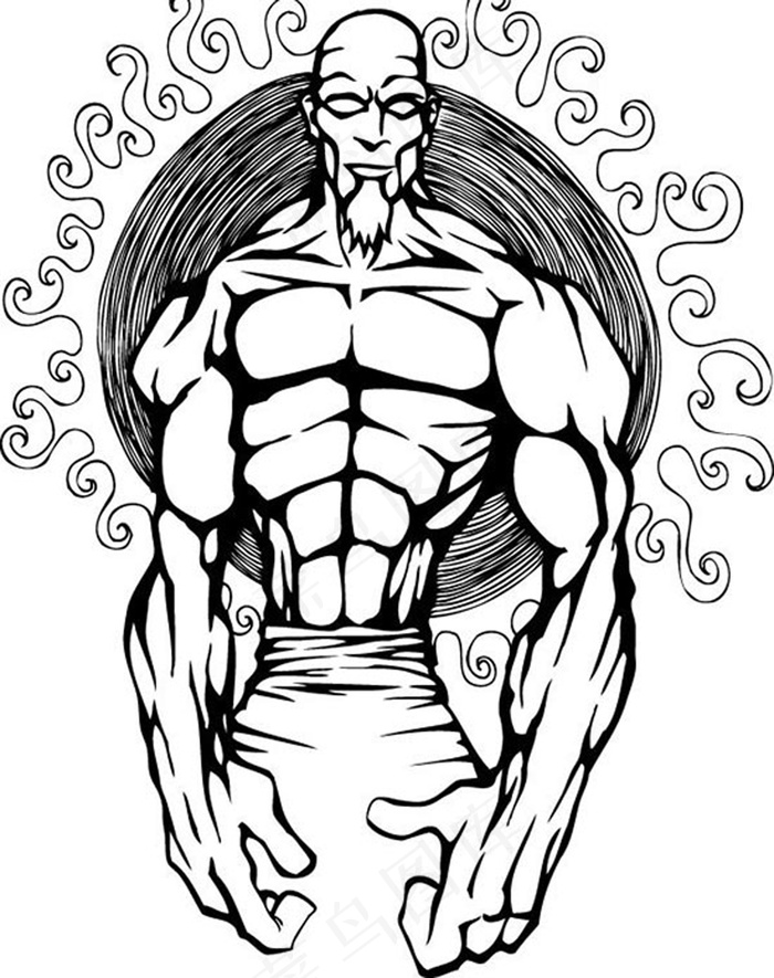 漫画功夫老人矢量素材ai矢量模版下载