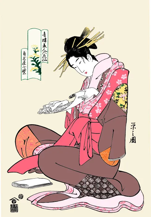 东洋妇女书写记ai矢量模版下载