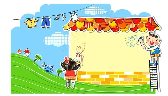 在墙上画画的小孩图片