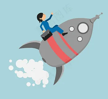 乘火箭的商务女子矢量图图片