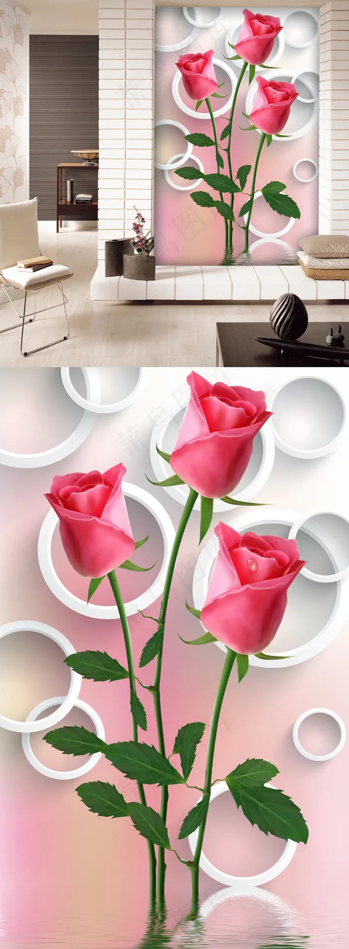 3D三枝玫瑰玄关背景墙(5669X9449(DPI:120))psd模版下载