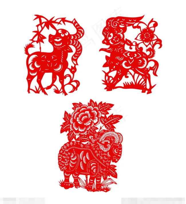 羊年剪纸ai矢量模版下载