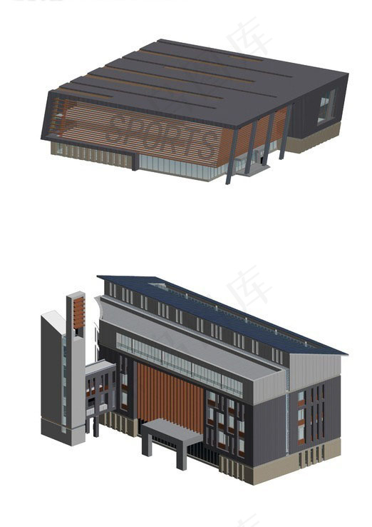 现代学校体育运动中心3D模型设计