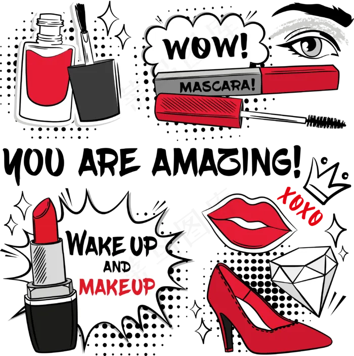 手绘化妆品装饰png和矢量素材