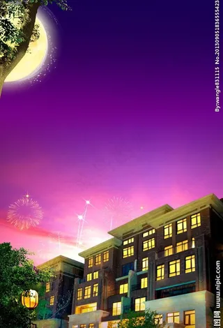 别墅园林夜景中秋图片