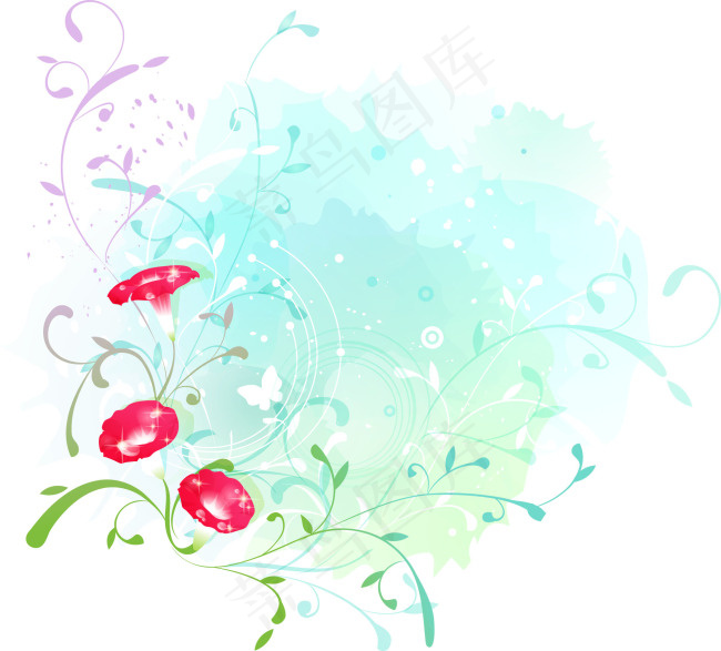 淡蓝牵牛花素材图层psd模版下载