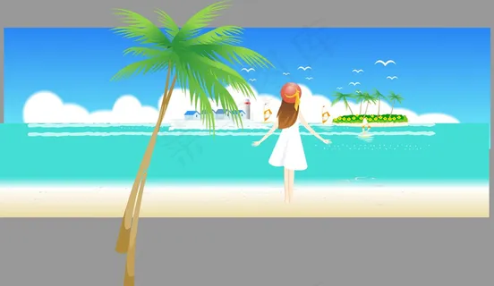 海边吹风的小女孩Flash动画