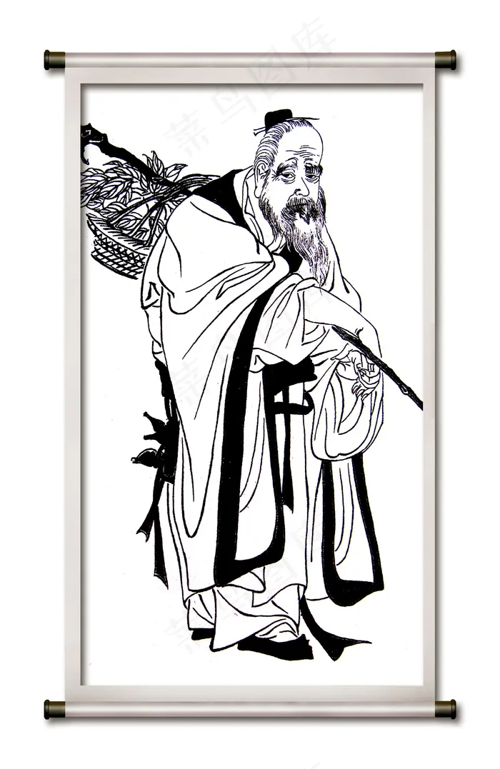 寿星 白描图片