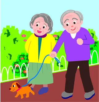 老年人遛狗散步矢量素材