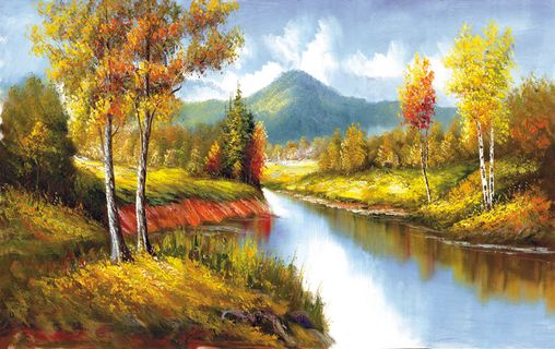 小河风景欧美风景油画无框画装饰画