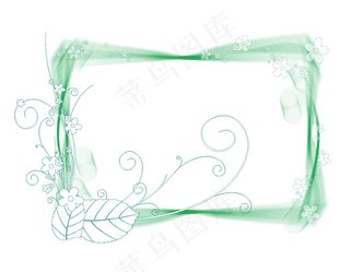 清新绿色树叶长方形边框矢量图