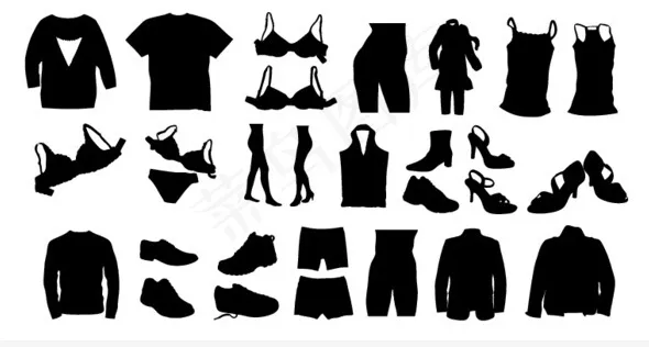 衣物鞋子剪影矢量素材eps,ai矢量模版下载