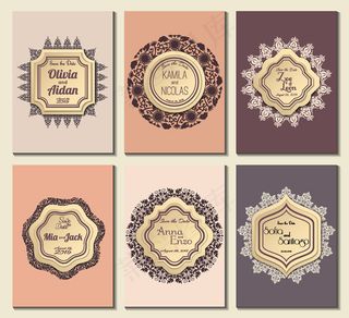 金色花纹花边婚礼贺卡模板下载