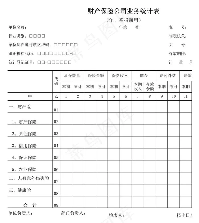 财产保险公司业务统计表