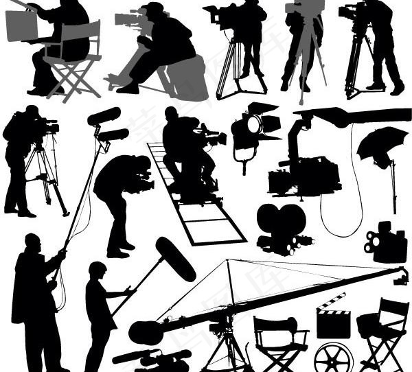 工作室的工作人员的人物剪影矢量素材