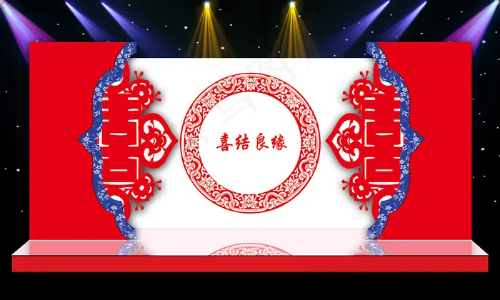 大红中式婚礼舞台迎宾区背景设计源文...