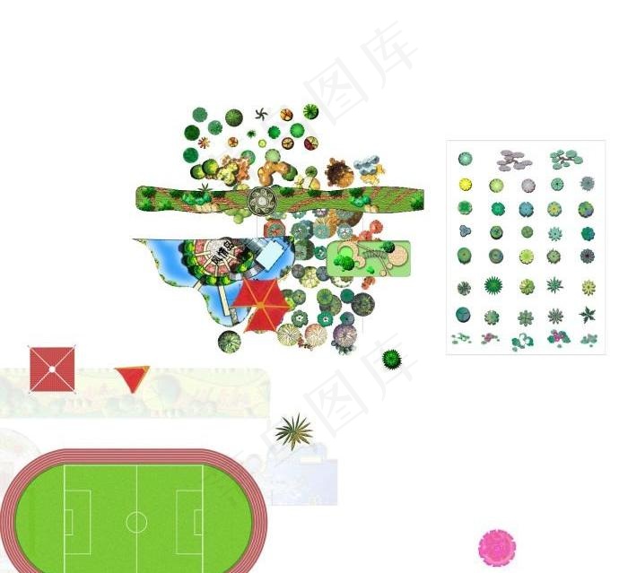 手绘园林植物平面素材图片psd模版下载