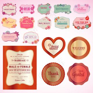 花朵装饰典雅标签矢量图 AI