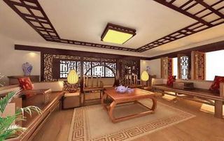 中式简朴客厅3D模型免费下载，带材...