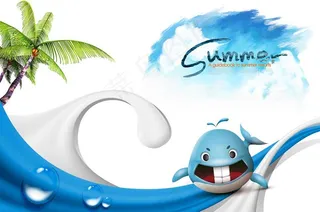 椰树水珠与鲸创意设计PSD分层素材