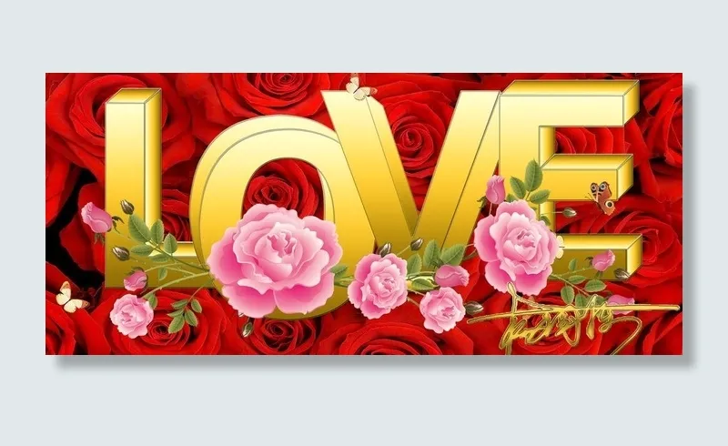 立体玫瑰字love图片(5669X2835(DPI:72))psd模版下载