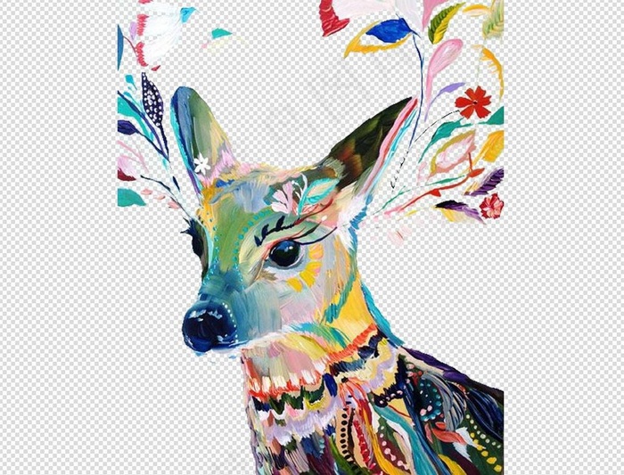 实物卡通手绘插画麋鹿梅花鹿鹿角PN...