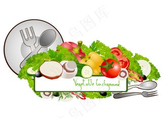 矢量精美水果和餐具素材