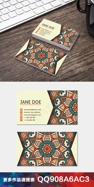 复古手绘水彩花纹民族名片卡片设计9...