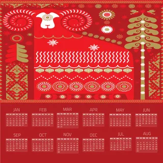 红色花纹绵羊日历矢量素材