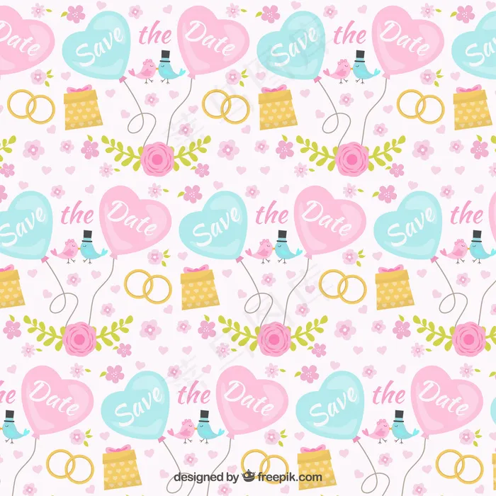 气球和婚礼元素模式ai矢量模版下载