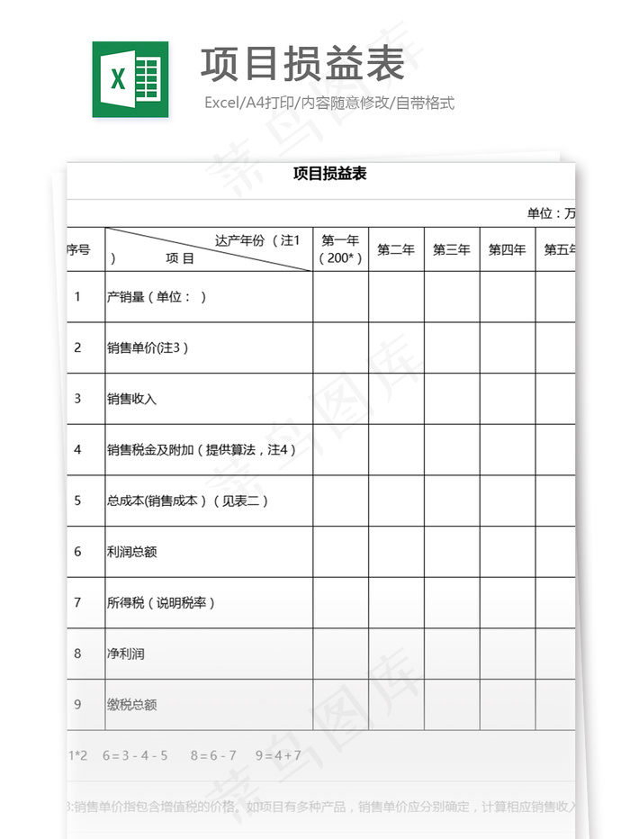 项目损益表格