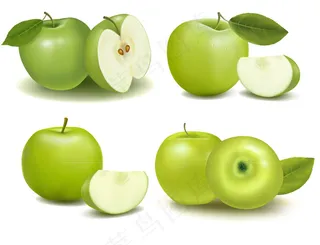4款新鲜青苹果矢量素材