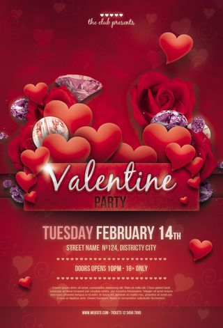 情人节玫瑰钻石海报PSD