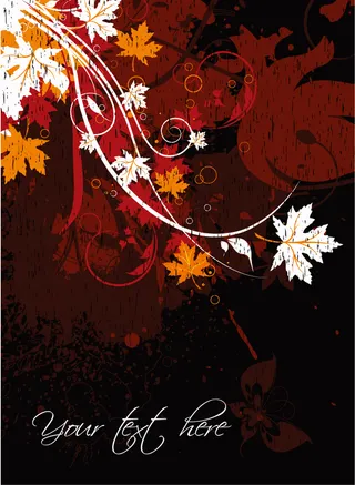 复古花纹枫叶插画矢量图