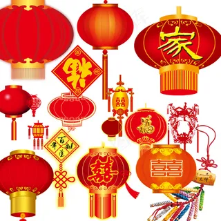 新年节日红色灯笼元宵灯笼鞭炮