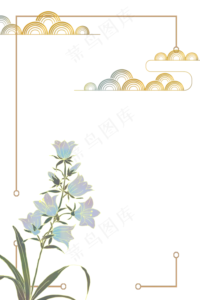 古风复古鎏金花卉方形蓝色古风复古鎏金花卉方形蓝色psd模版下载