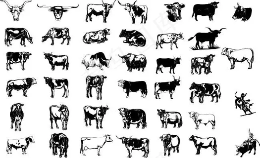 最全矢量手绘黑白牛下载