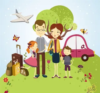 旅游度假的一家四口人