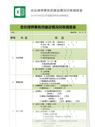 合伙律师事务所建设情况问卷调查表