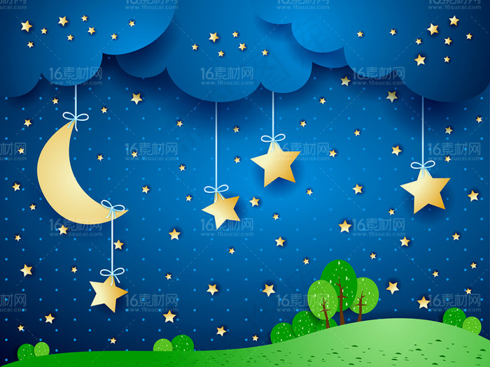 唯美的夜空景色矢量素材eps,ai矢量模版下载