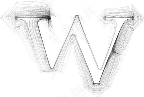 手绘字体字母W矢量插画