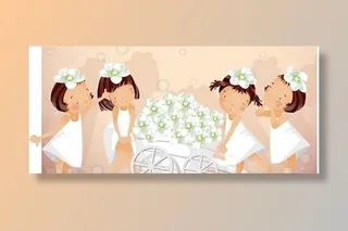 四个女孩与花车图片