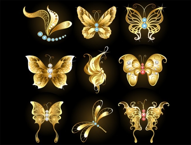 钻石和黄金蝴蝶矢量素材