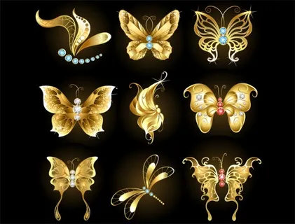 钻石和黄金蝴蝶矢量素材