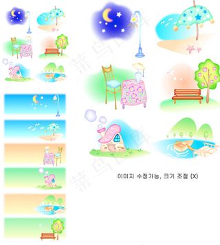 卡通月亮沙滩小房子