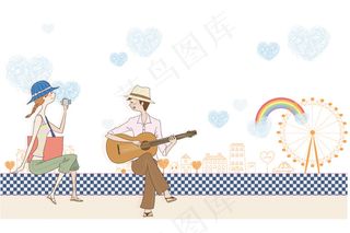 卡通情侣弹琴